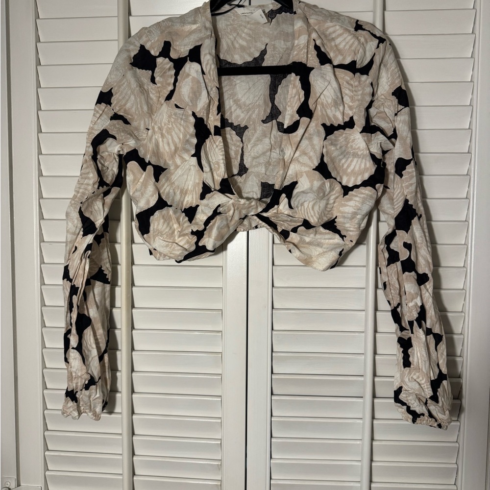 H&M Shells Print Crop Top Linen Size M NEW never worn